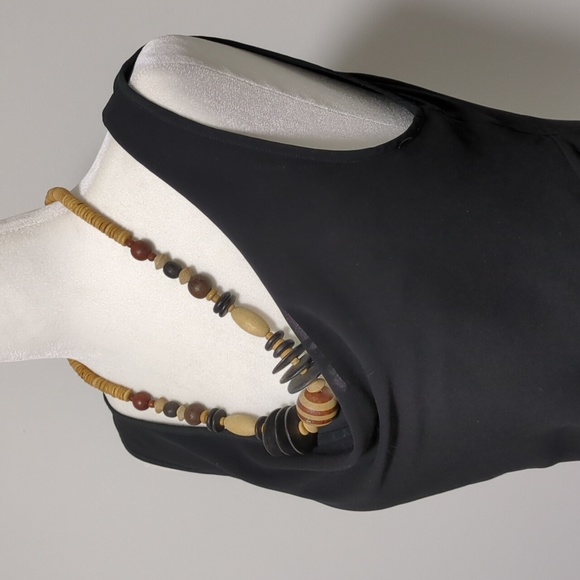 Vintage Eclectic Wood Beaded Necklace - Picture 2 of 13
